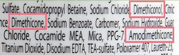 聚二甲基矽氧烷(dimethicone)、Dimethiconol及Amodimethicone均是矽化合物，添加於部分供受損髮質使用的洗頭水之中。(相片來源：消委會《選擇》月刊)